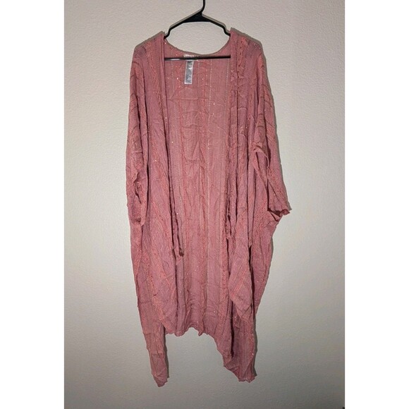 Free People All Tous Duster Sequin Kimono Wrap Pink Rose One Size Viscose - Picture 1 of 8